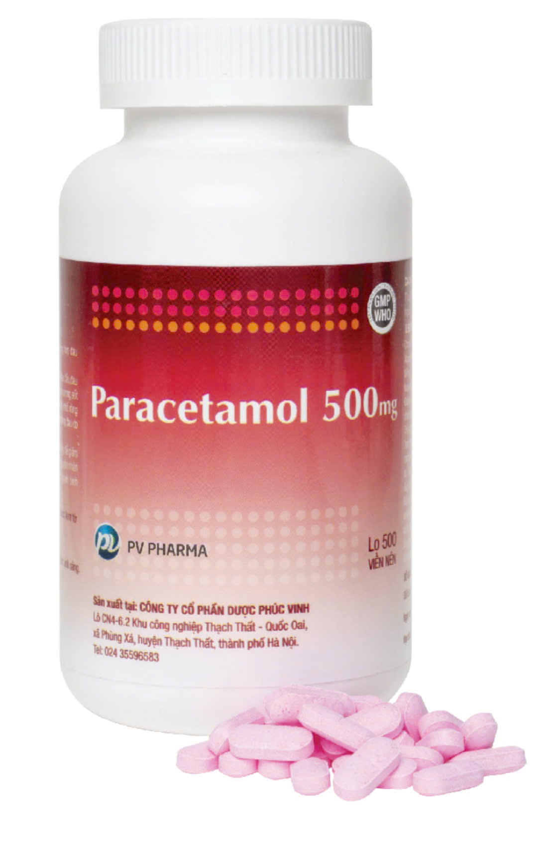 PARACETAMOL 500mg phúc vinh (c/500v)(Dâu)